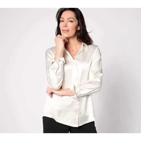 BEAUTIFUL by Lawrence Zarian The Joy Satin Button Front Blouse Size 2X Business - Picture 1 of 7